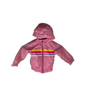 Pink Platinum Toddler Girls Hooded Windbreaker Jacket 24M With Rainbow Stripes